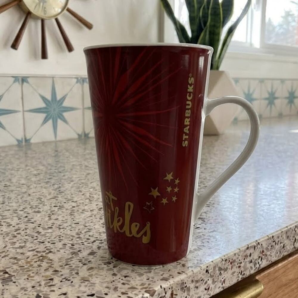 Starbucks 2014 Holiday All That Sparkles Red Gold Ceramic Mug Cup 16 oz